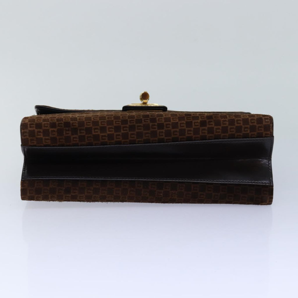 GUCCI Hand Bag Suede Brown Gold 85683