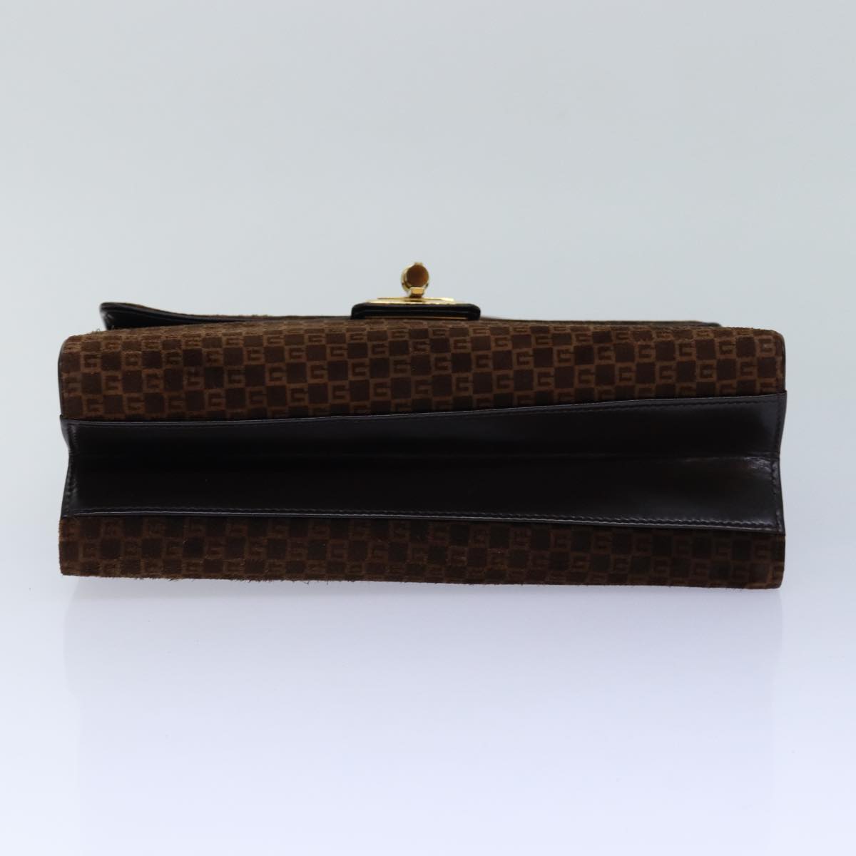 GUCCI Hand Bag Suede Brown Gold 85683