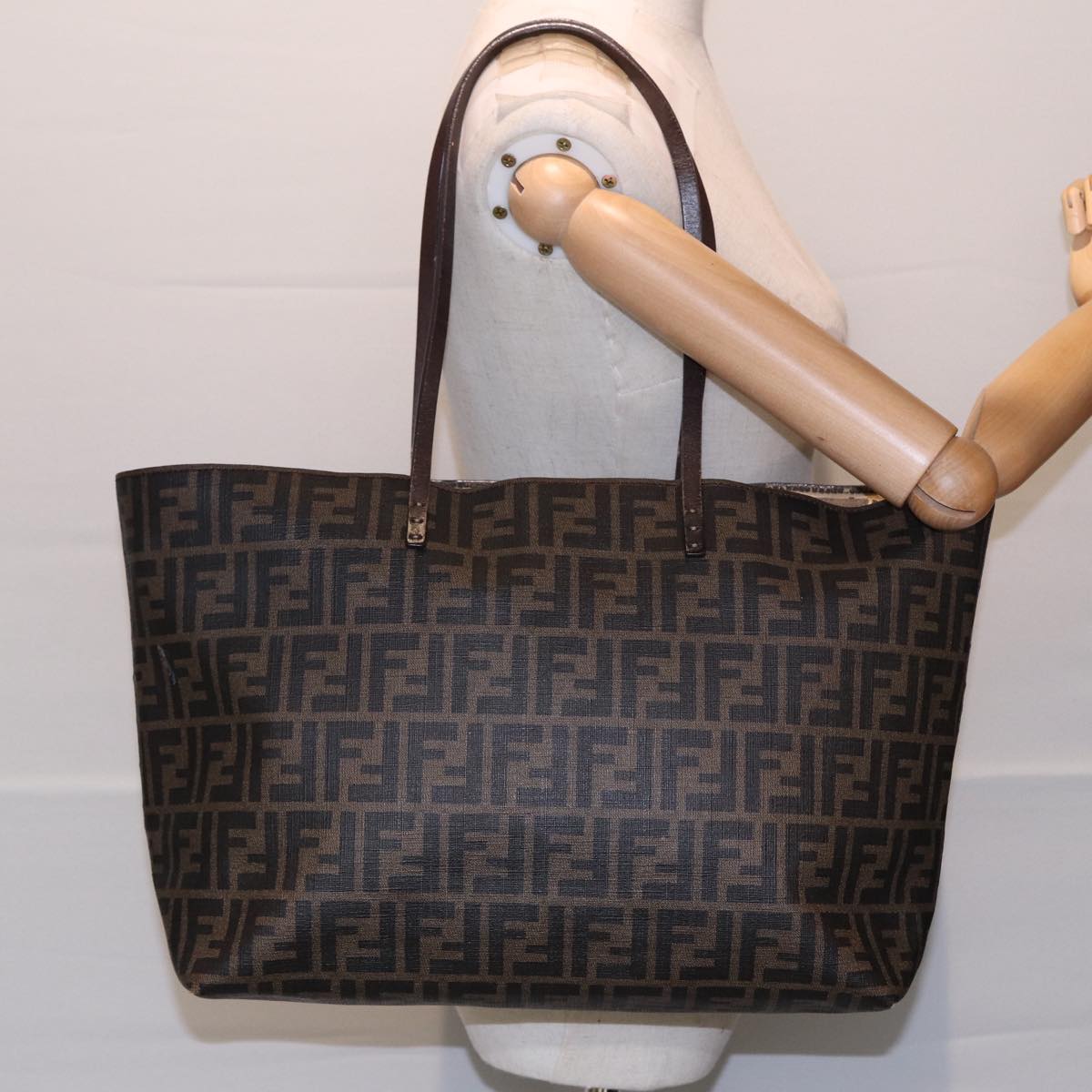 FENDI Zucca Canvas Tote Bag Brown Black gold 85703