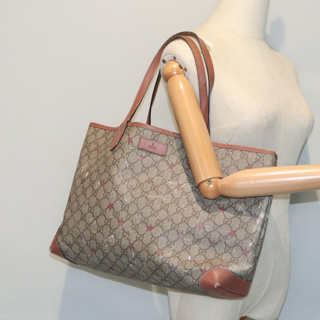 GUCCI GG Supreme Tote Bag Beige Pink Silver 309498 85716