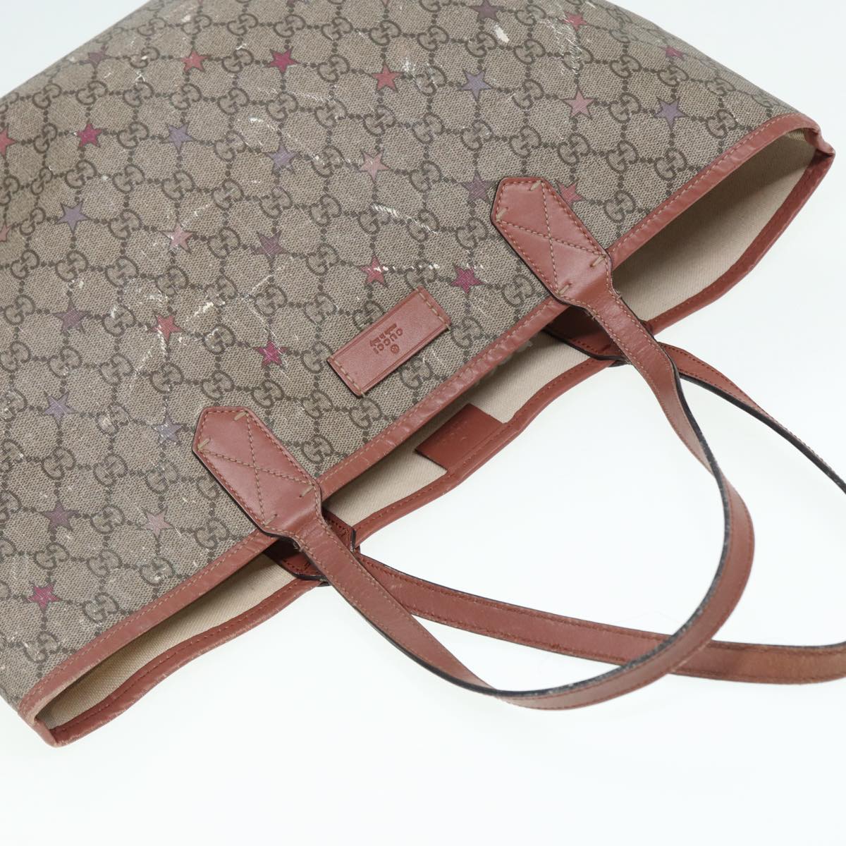 GUCCI GG Supreme Tote Bag Beige Pink Silver 309498 85716