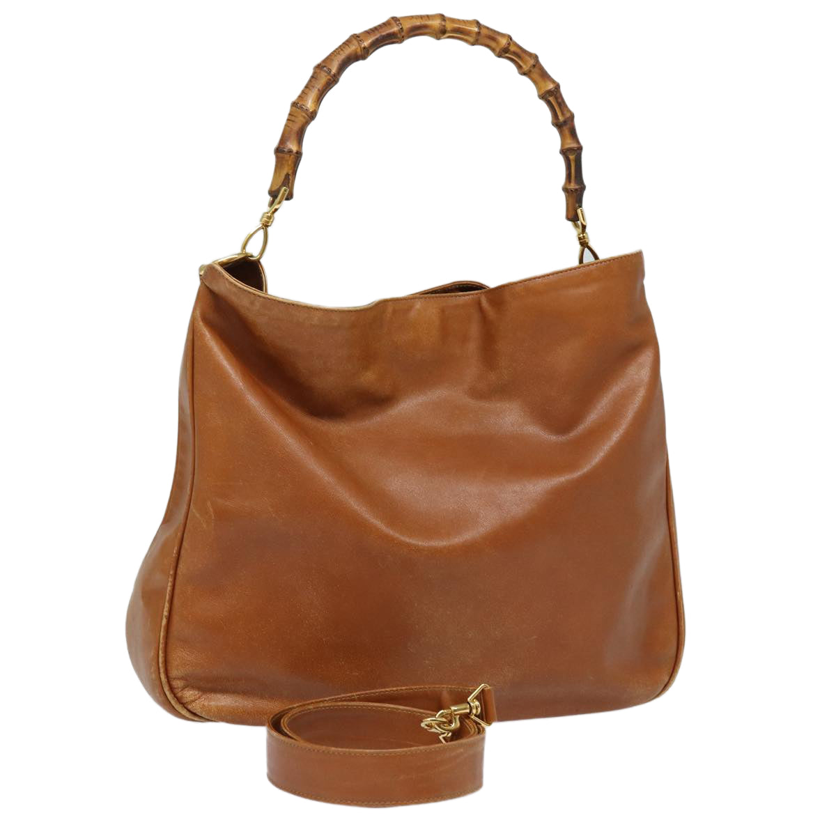 GUCCI Bamboo Hand Bag Leather 2way Brown Gold 001 1781 1577 85717