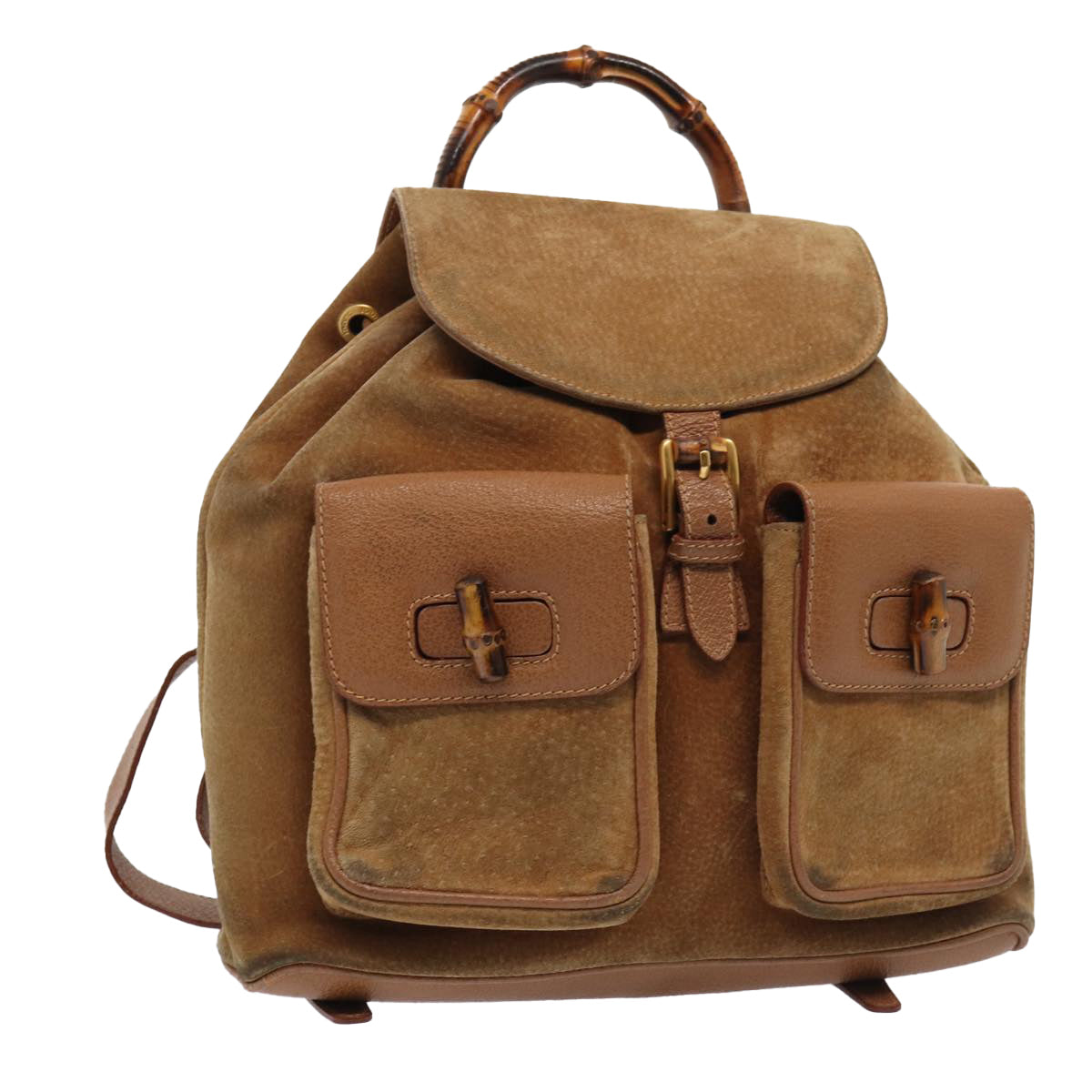 GUCCI Bamboo Shoulder Bag Suede Brown Gold 003 2058 0016 85718
