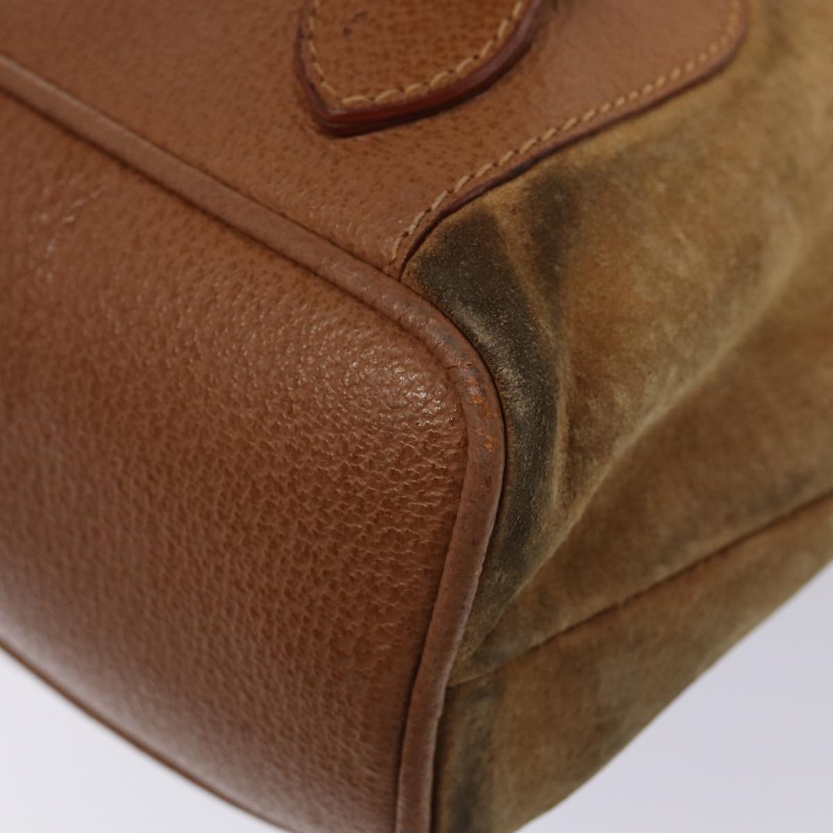 GUCCI Bamboo Shoulder Bag Suede Brown Gold 003 2058 0016 85718