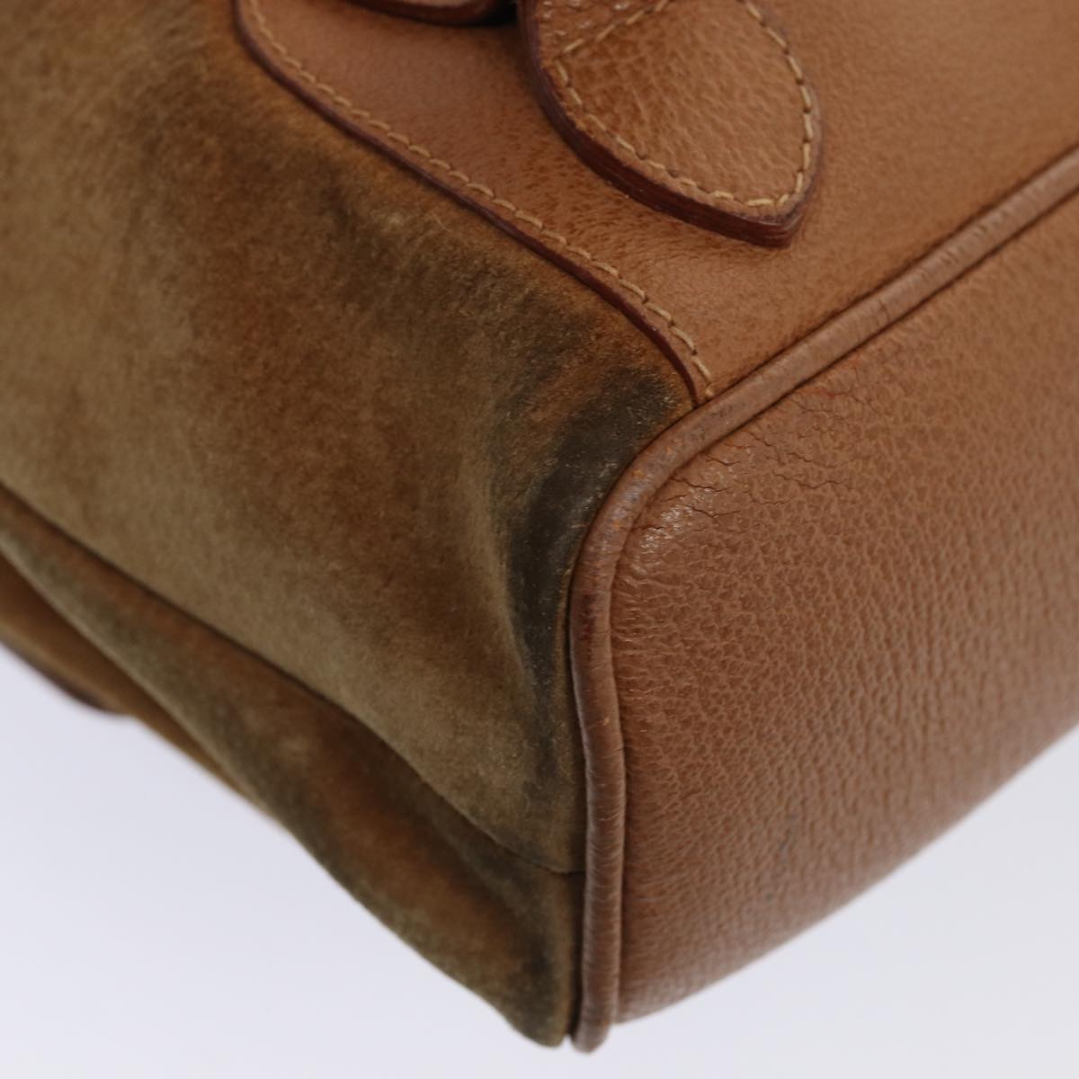 GUCCI Bamboo Shoulder Bag Suede Brown Gold 003 2058 0016 85718