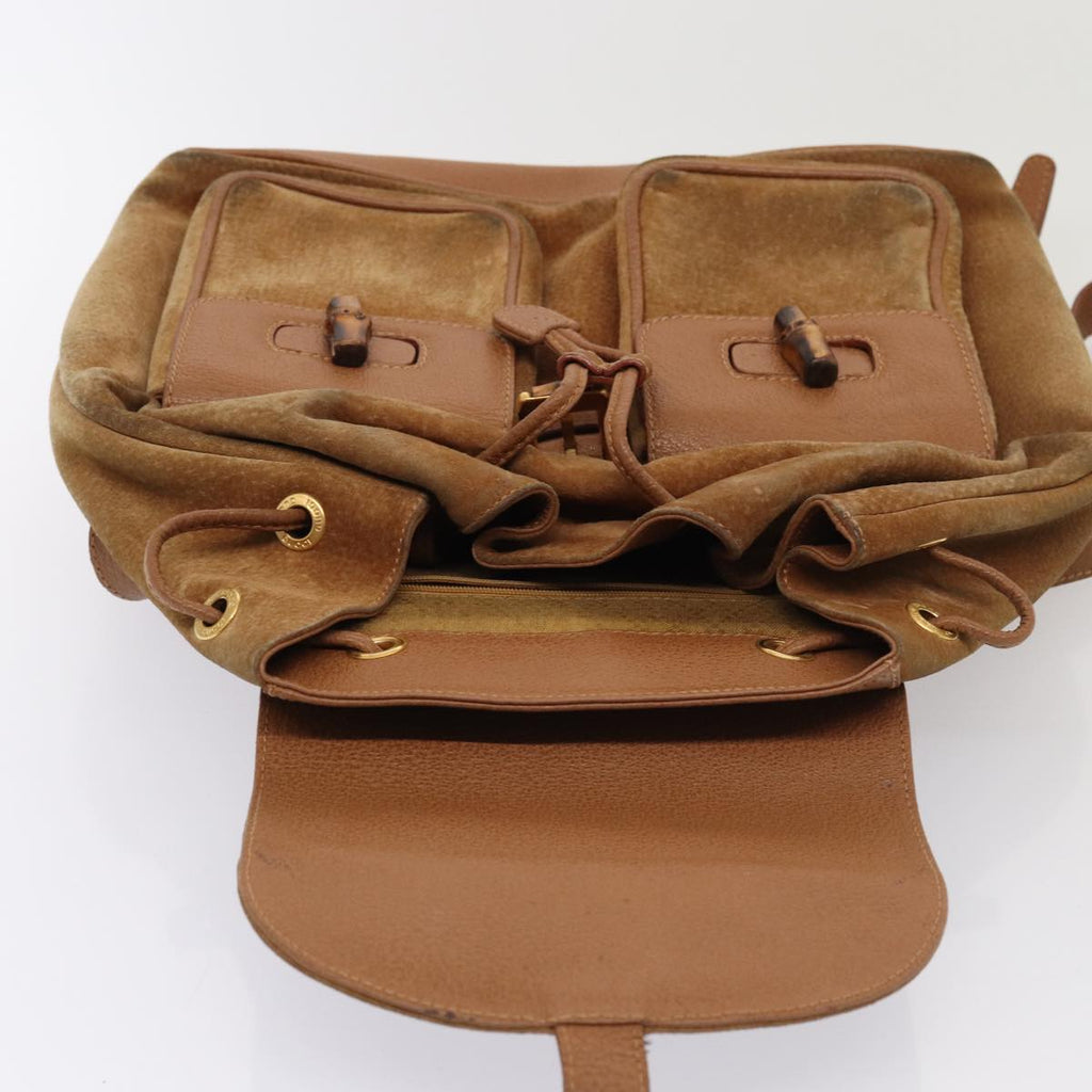 GUCCI Bamboo Shoulder Bag Suede Brown Gold 003 2058 0016 85718