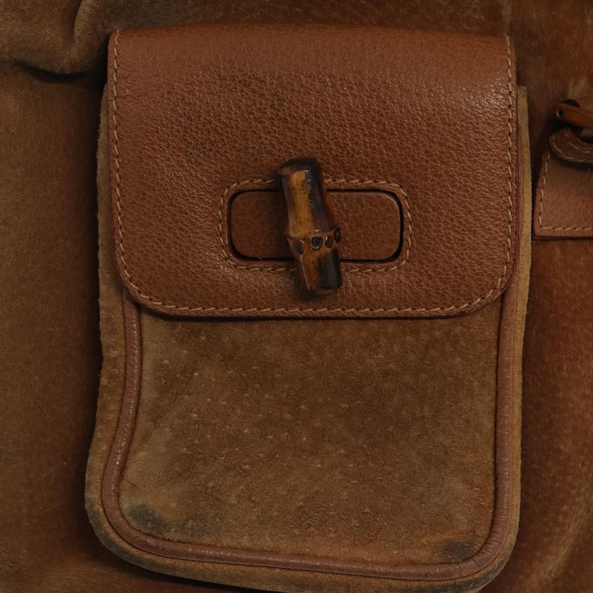 GUCCI Bamboo Shoulder Bag Suede Brown Gold 003 2058 0016 85718