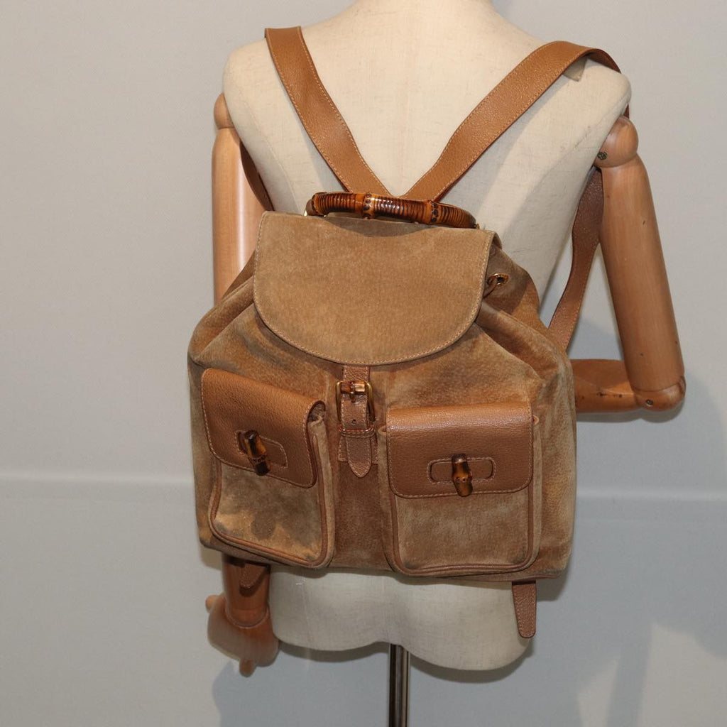 GUCCI Bamboo Shoulder Bag Suede Brown Gold 003 2058 0016 85718