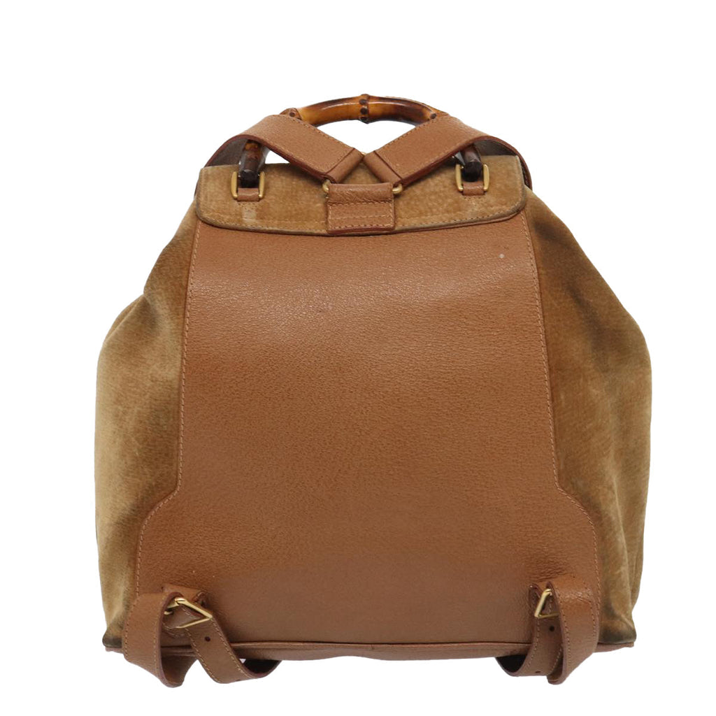 GUCCI Bamboo Shoulder Bag Suede Brown Gold 003 2058 0016 85718