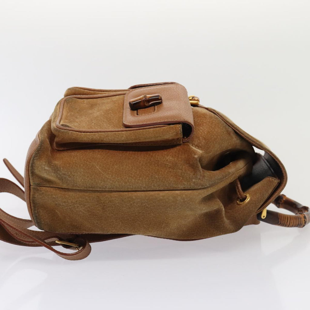 GUCCI Bamboo Shoulder Bag Suede Brown Gold 003 2058 0016 85718