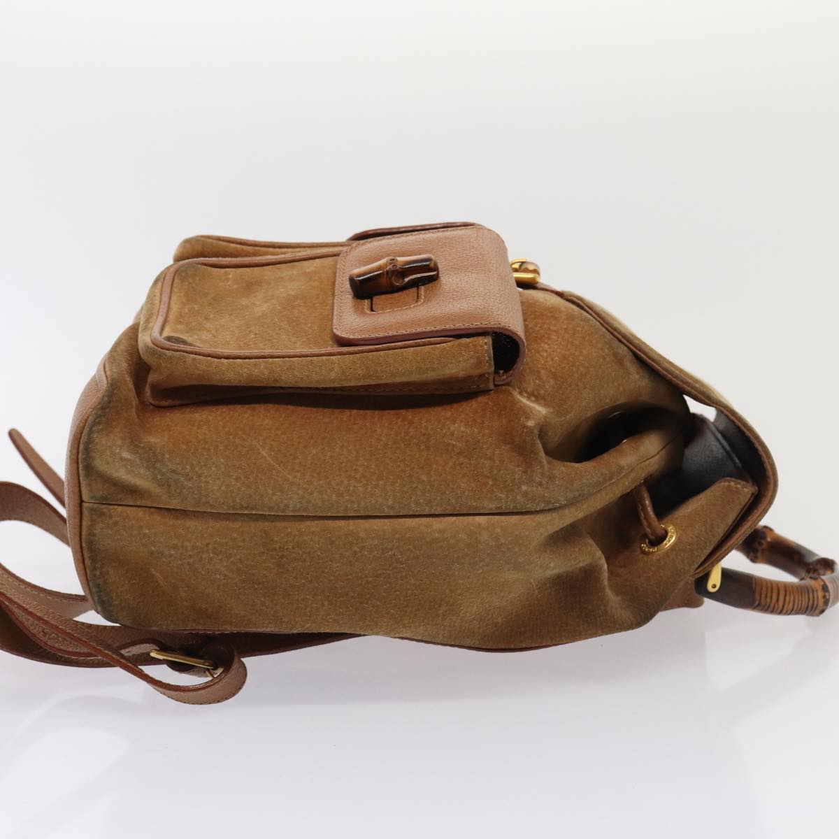 GUCCI Bamboo Shoulder Bag Suede Brown Gold 003 2058 0016 85718