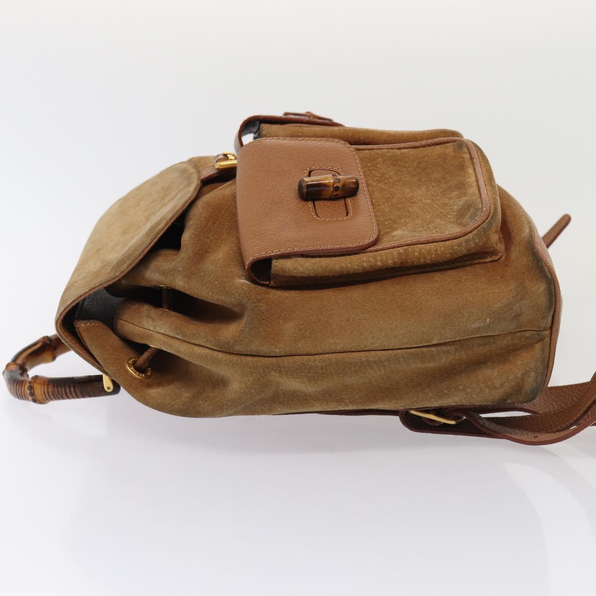 GUCCI Bamboo Shoulder Bag Suede Brown Gold 003 2058 0016 85718