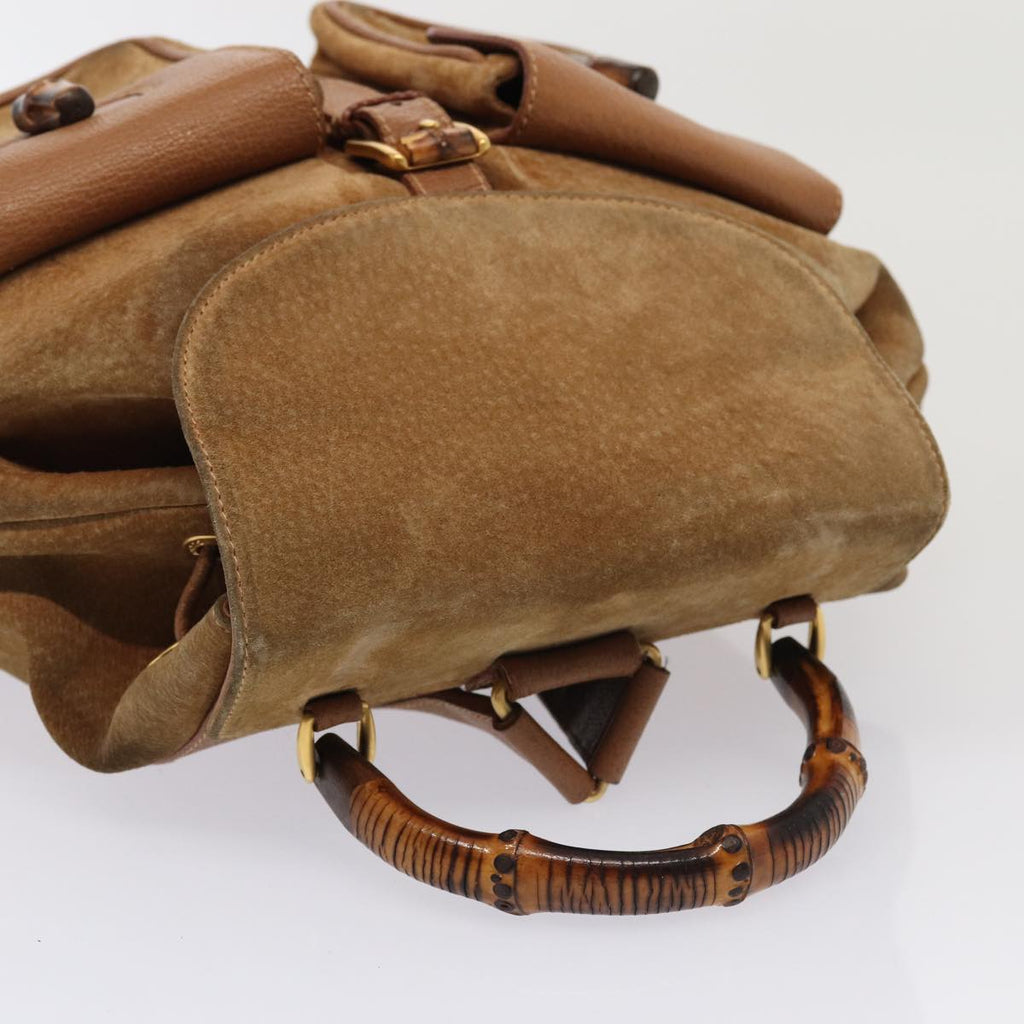 GUCCI Bamboo Shoulder Bag Suede Brown Gold 003 2058 0016 85718