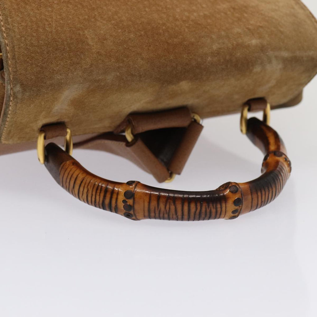 GUCCI Bamboo Shoulder Bag Suede Brown Gold 003 2058 0016 85718