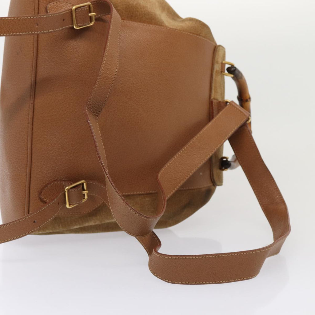 GUCCI Bamboo Shoulder Bag Suede Brown Gold 003 2058 0016 85718