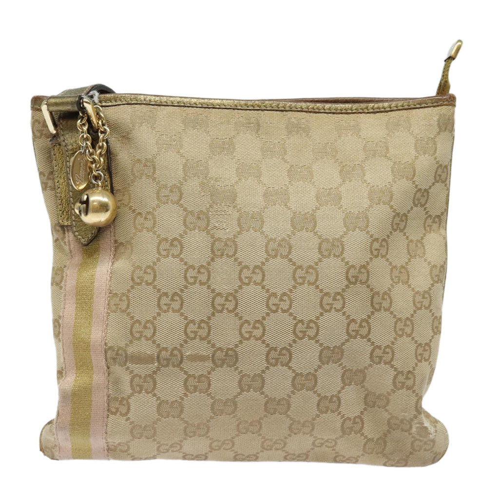GUCCI GG Canvas Sherry Line Shoulder Bag Beige Gold pink 144388 85719