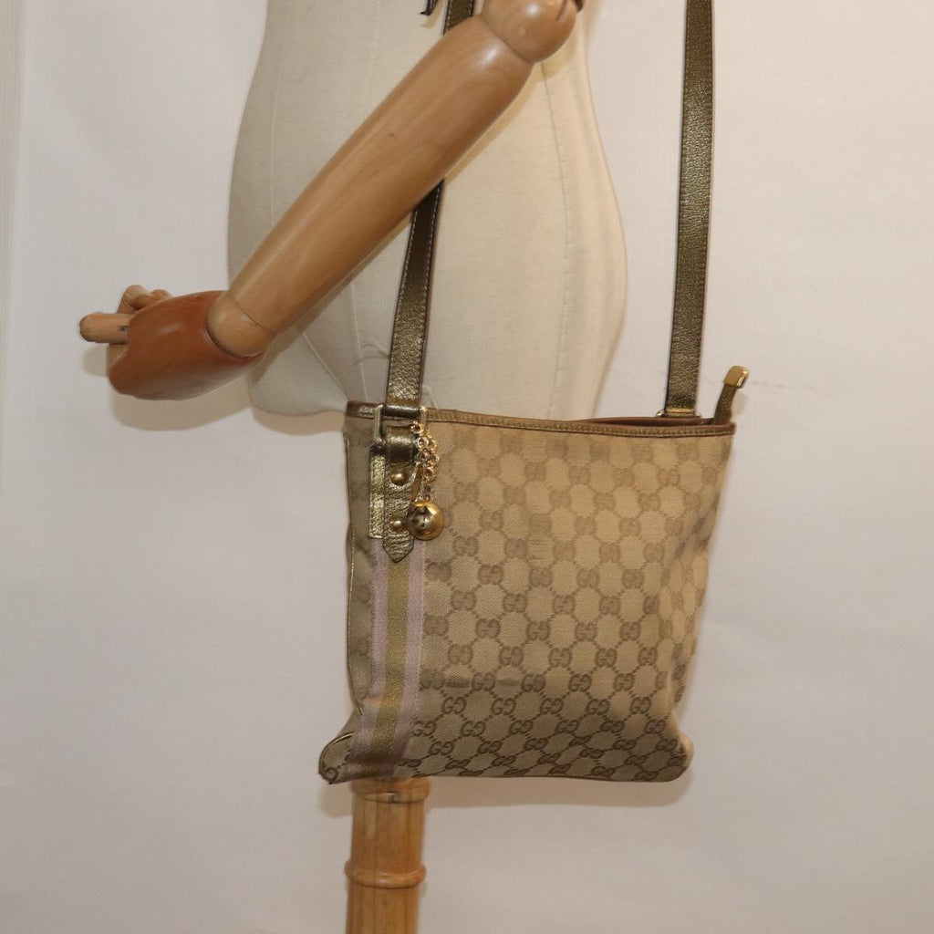 GUCCI GG Canvas Sherry Line Shoulder Bag Beige Gold pink 144388 85719