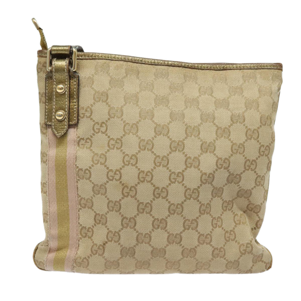 GUCCI GG Canvas Sherry Line Shoulder Bag Beige Gold pink 144388 85719