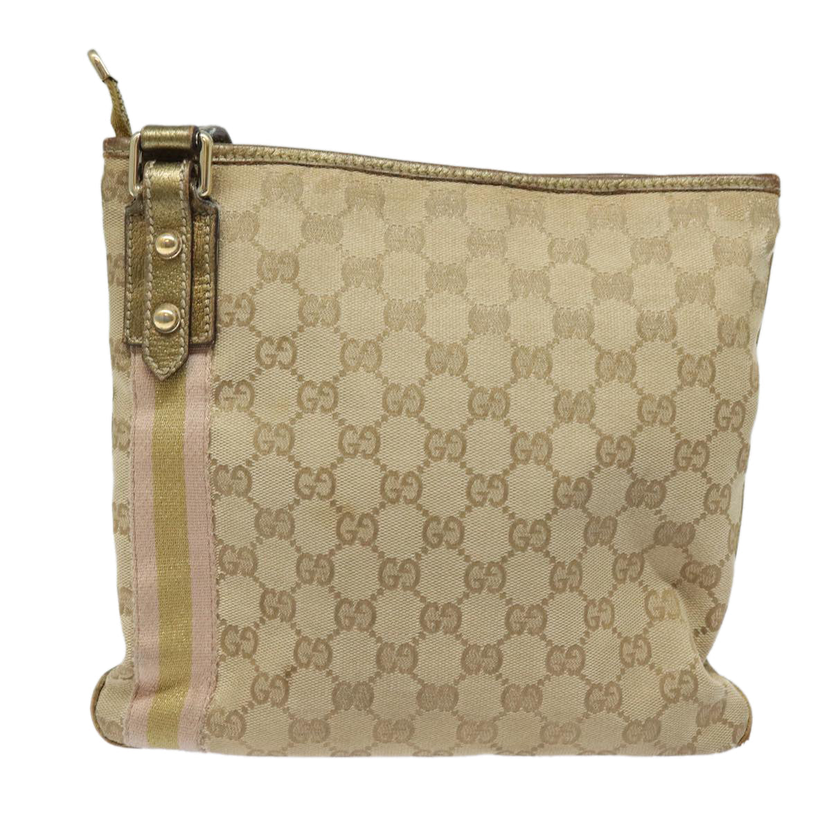 GUCCI GG Canvas Sherry Line Shoulder Bag Beige Gold pink 144388 85719