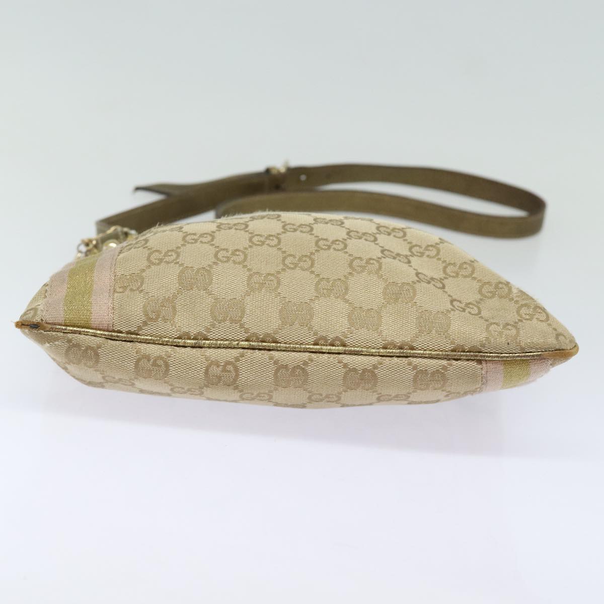 GUCCI GG Canvas Sherry Line Shoulder Bag Beige Gold pink 144388 85719