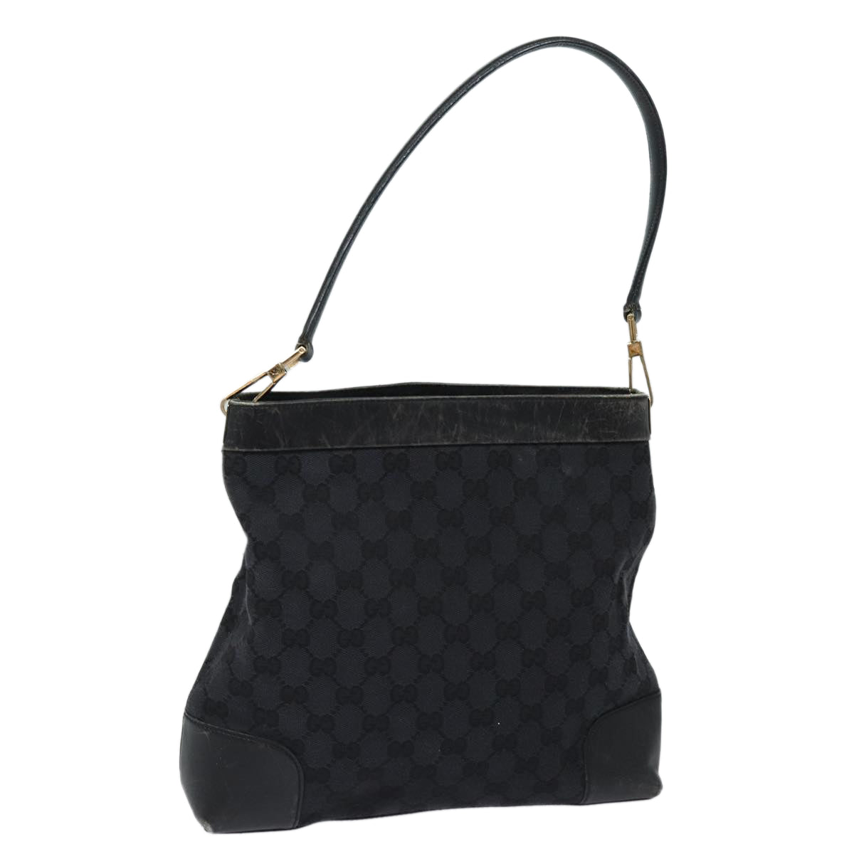 GUCCI GG Canvas Shoulder Bag Black Gold 001 4231 85720