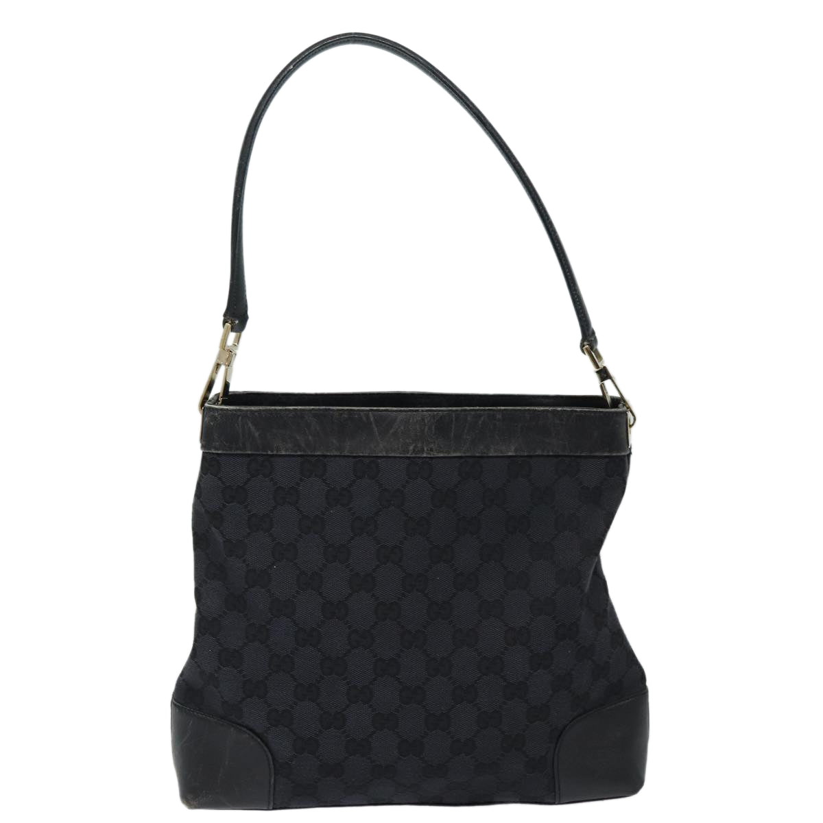 GUCCI GG Canvas Shoulder Bag Black Gold 001 4231 85720
