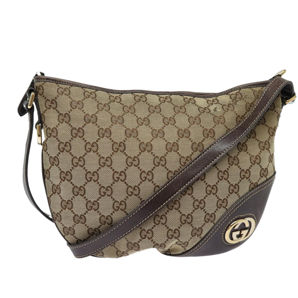 GUCCI GG Canvas Shoulder Bag Beige Gold 169998 85721