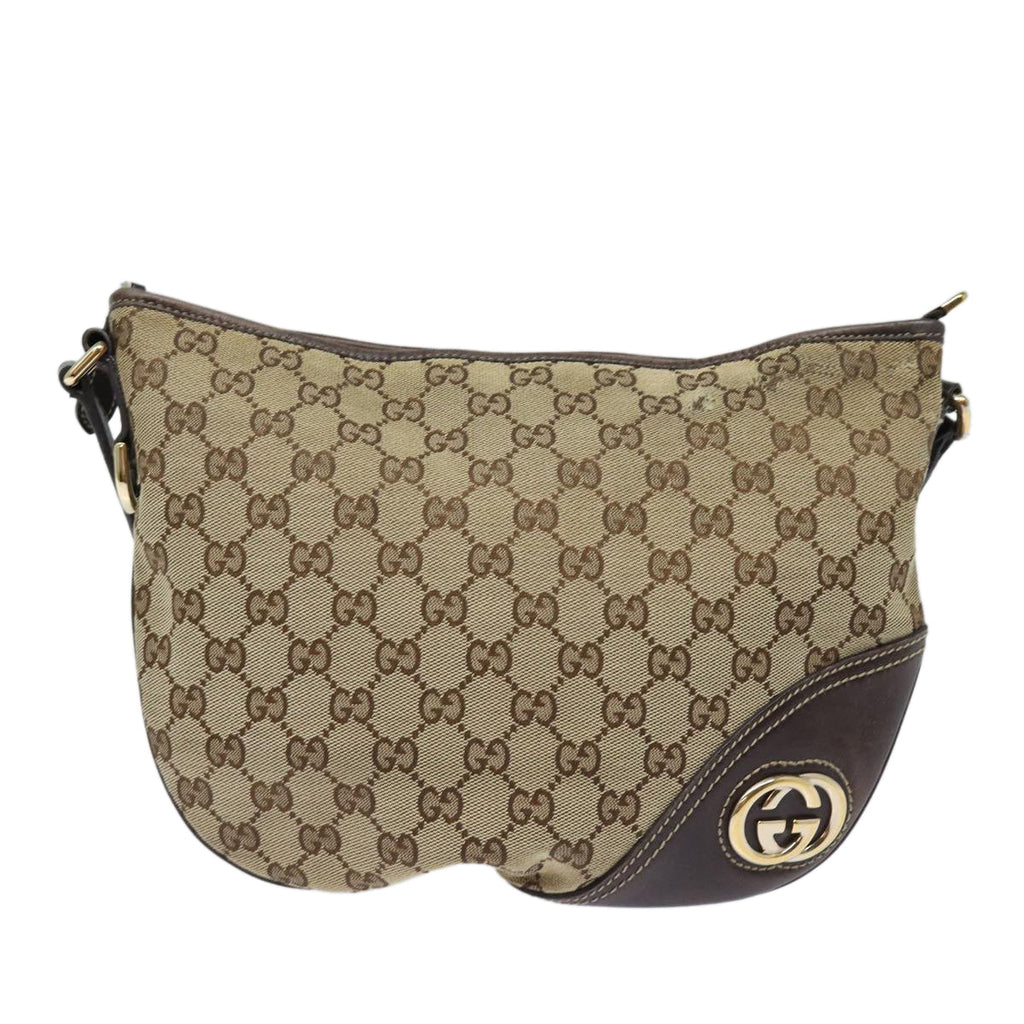 GUCCI GG Canvas Shoulder Bag Beige Gold 169998 85721