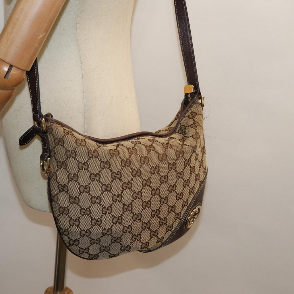 GUCCI GG Canvas Shoulder Bag Beige Gold 169998 85721