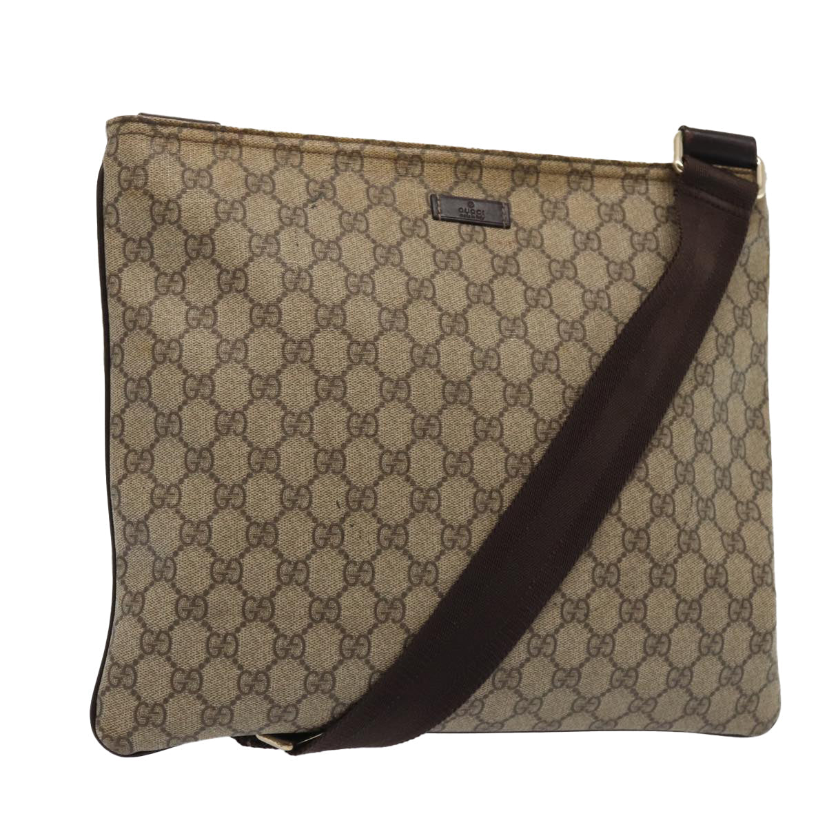 GUCCI GG Supreme Shoulder Bag PVC Leather Beige Silver 201446 85724