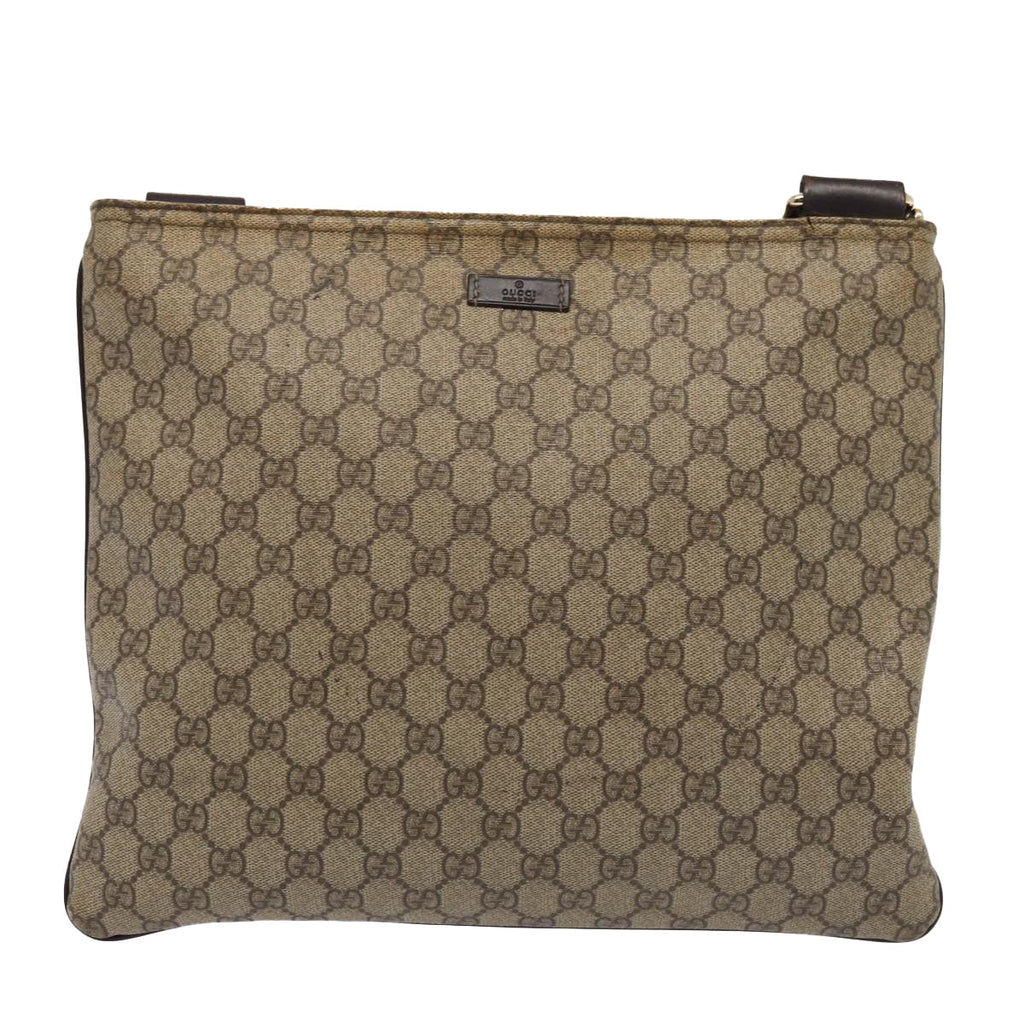 GUCCI GG Supreme Shoulder Bag PVC Leather Beige Silver 201446 85724