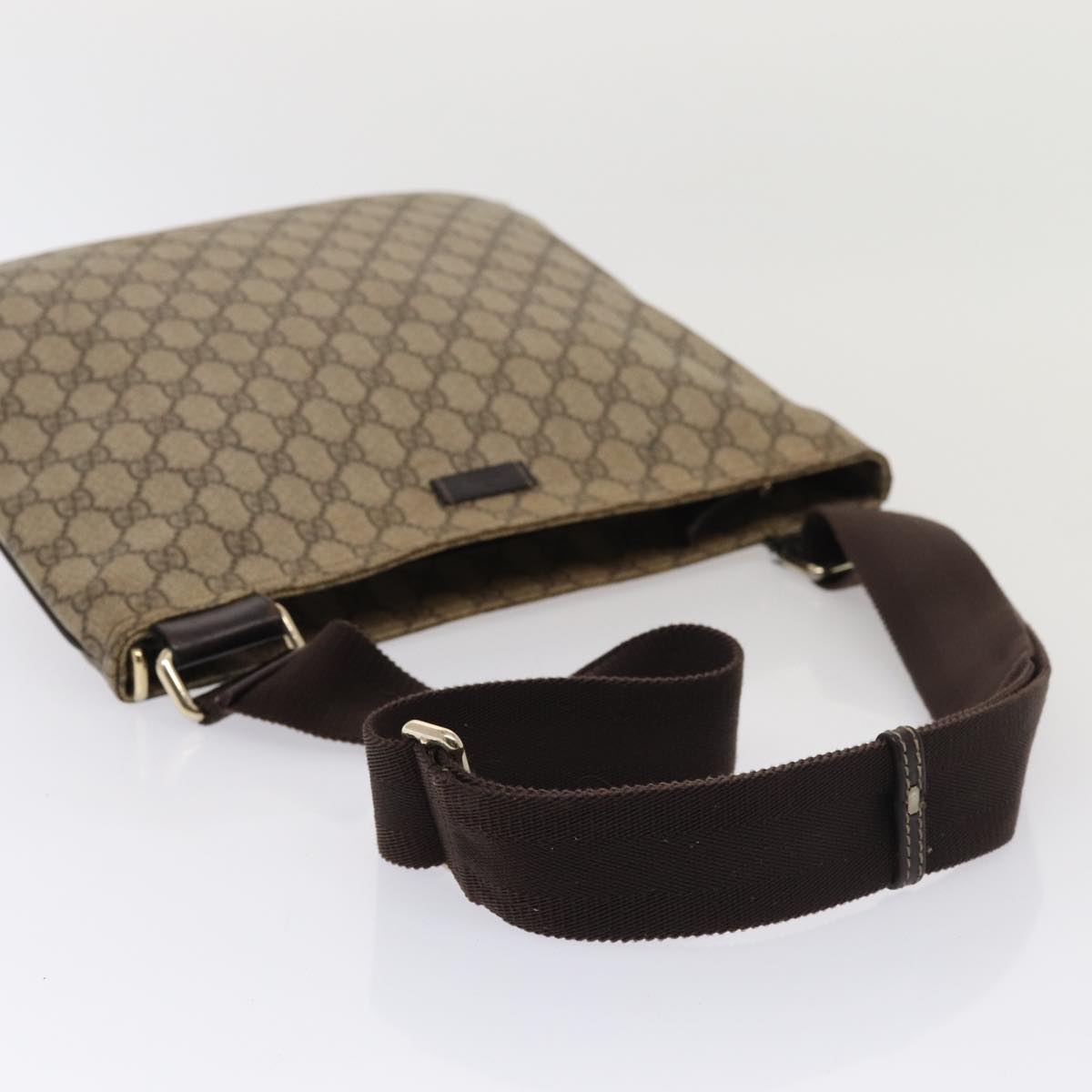 GUCCI GG Supreme Shoulder Bag PVC Leather Beige Silver 201446 85724