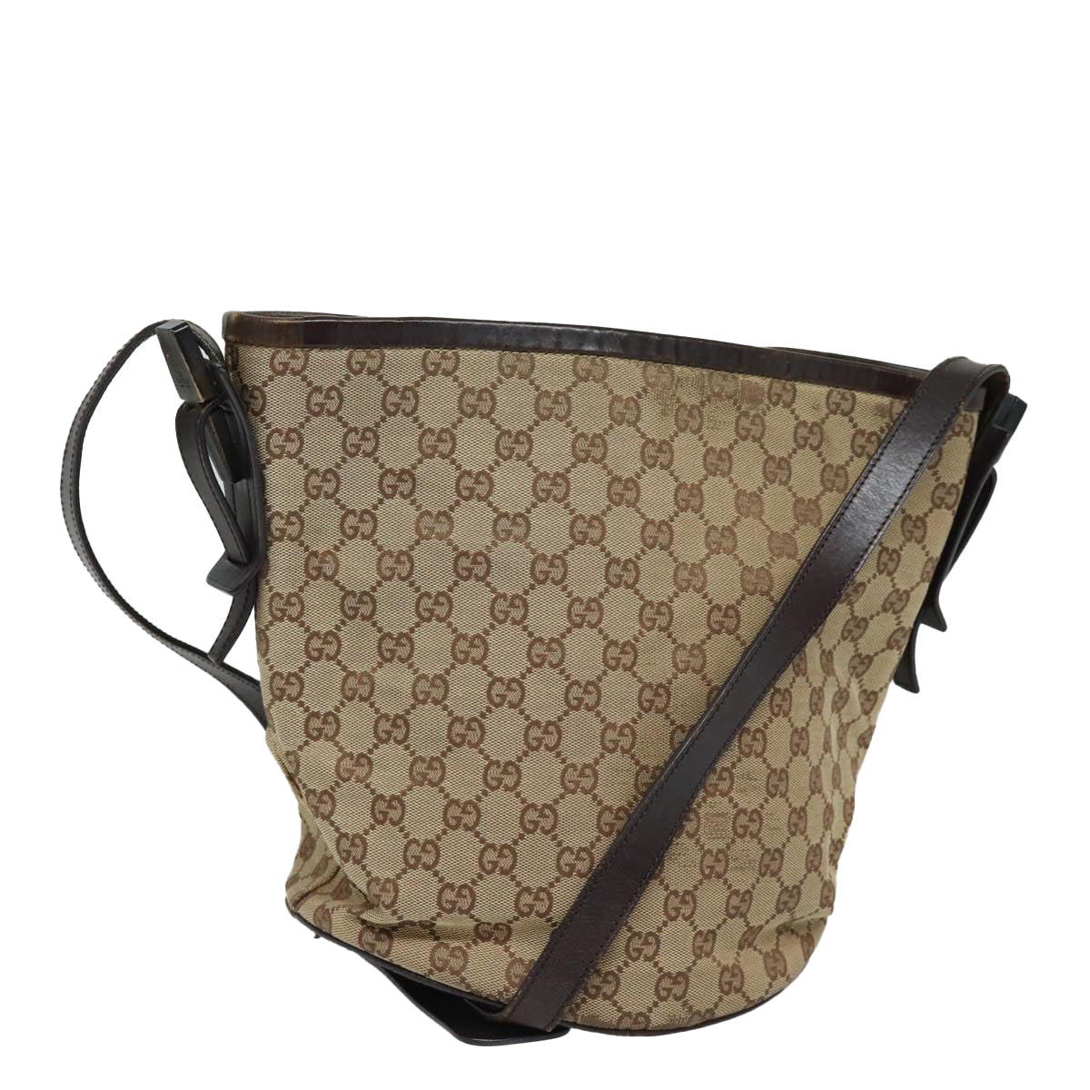 GUCCI GG Canvas Shoulder Bag Beige Brown Silver 106240 85726