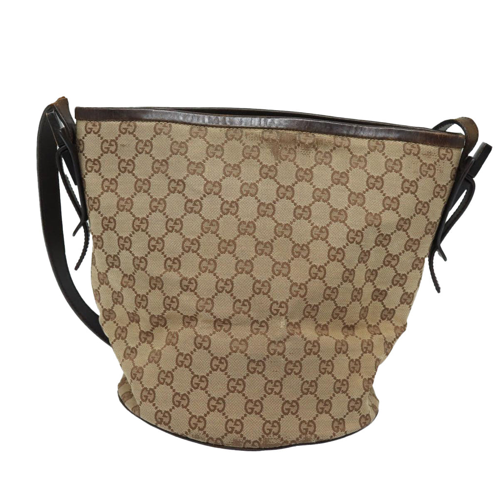 GUCCI GG Canvas Shoulder Bag Beige Brown Silver 106240 85726