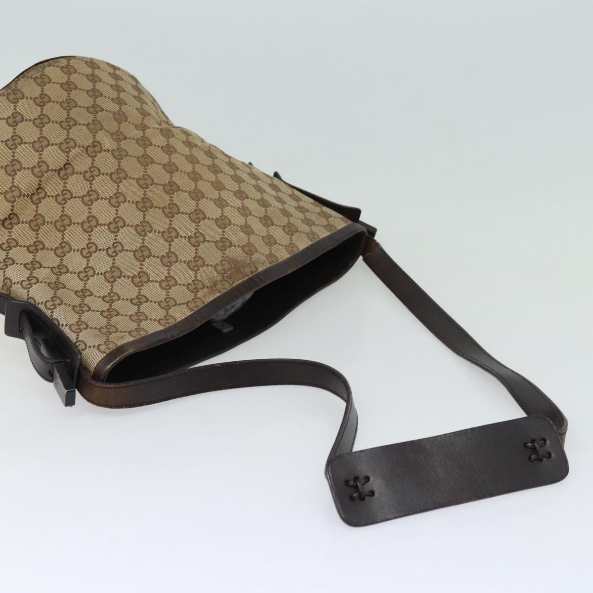 GUCCI GG Canvas Shoulder Bag Beige Brown Silver 106240 85726
