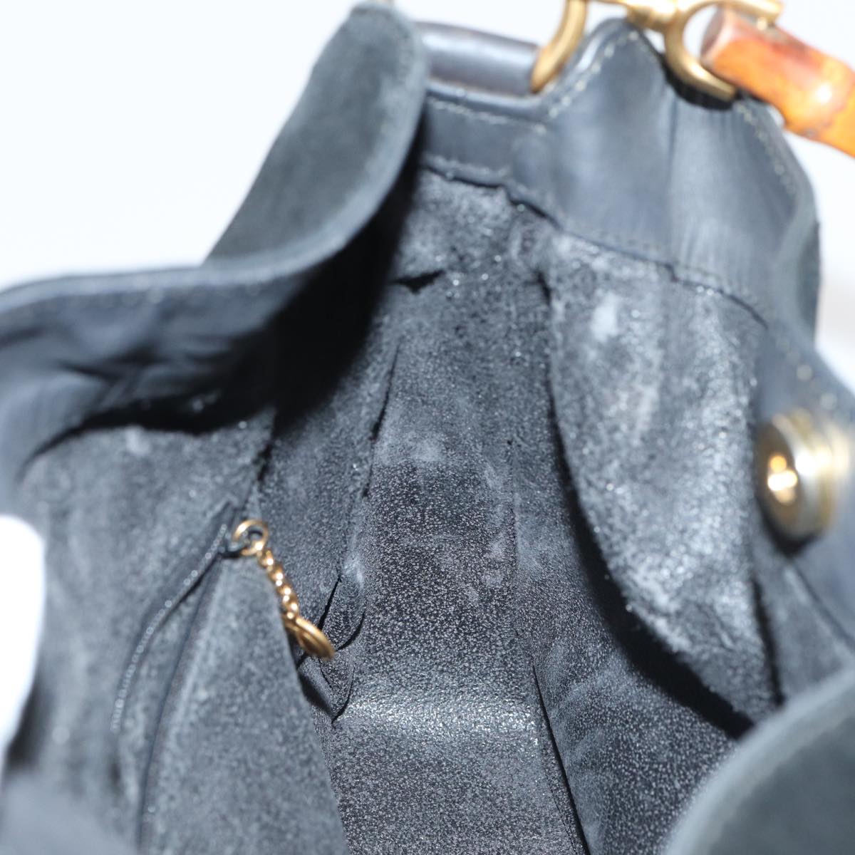 GUCCI Bamboo Hand Bag Suede 2way Black Gold 001 3754 1638 85727