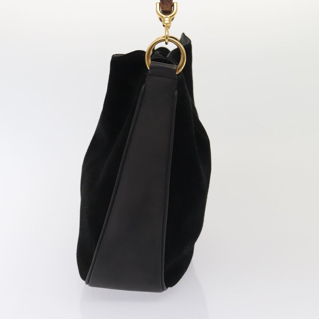 GUCCI Bamboo Hand Bag Suede 2way Black Gold 001 3754 1638 85727