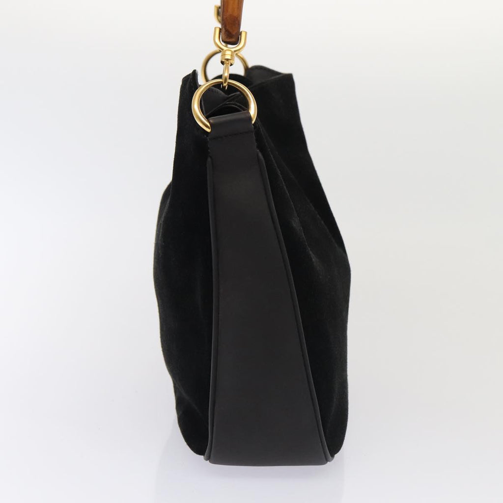GUCCI Bamboo Hand Bag Suede 2way Black Gold 001 3754 1638 85727