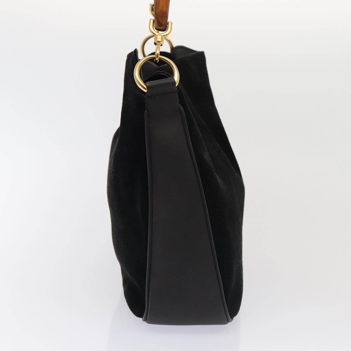 GUCCI Bamboo Hand Bag Suede 2way Black Gold 001 3754 1638 85727