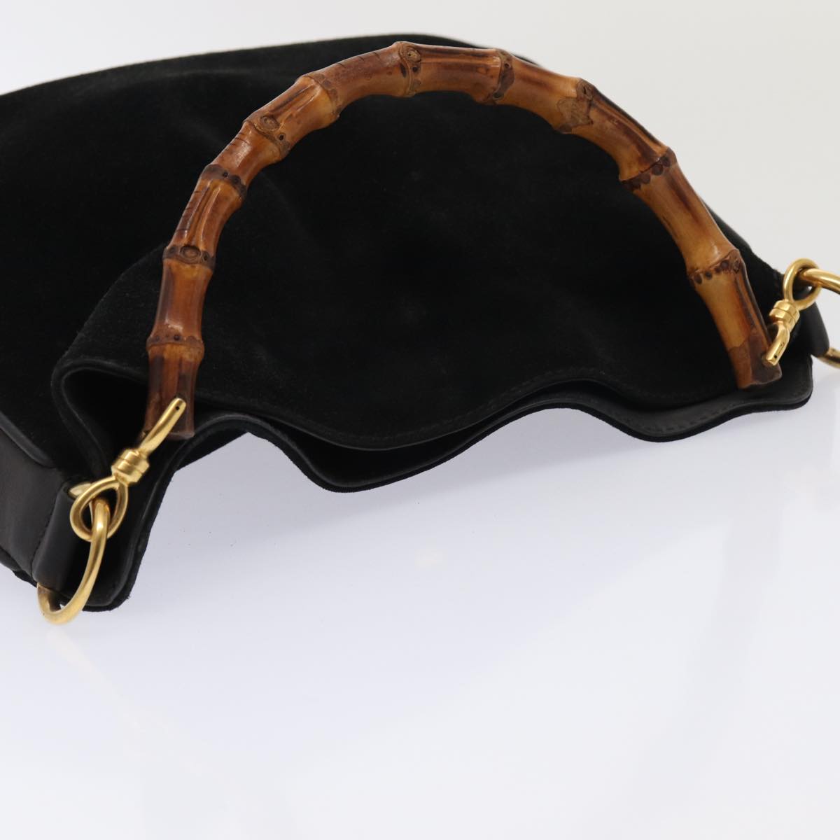 GUCCI Bamboo Hand Bag Suede 2way Black Gold 001 3754 1638 85727