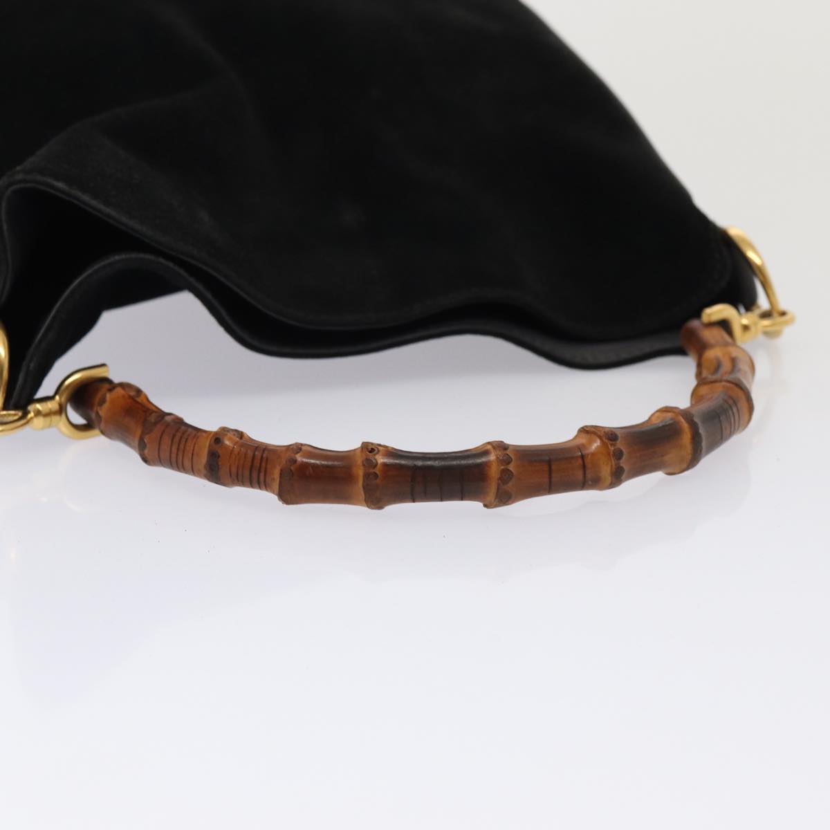GUCCI Bamboo Hand Bag Suede 2way Black Gold 001 3754 1638 85727
