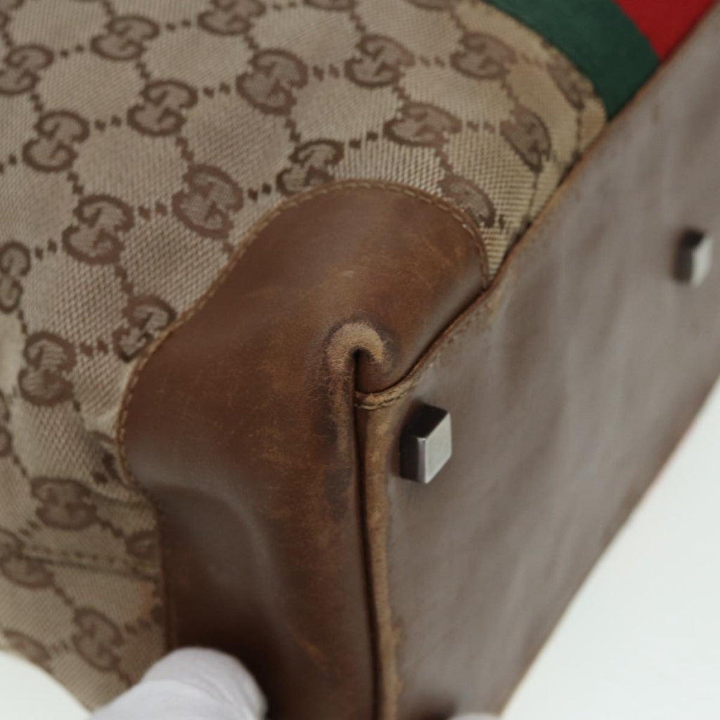 GUCCI GG Canvas Web Sherry Line Hand Bag Beige Silver 2058 002 5100 85747