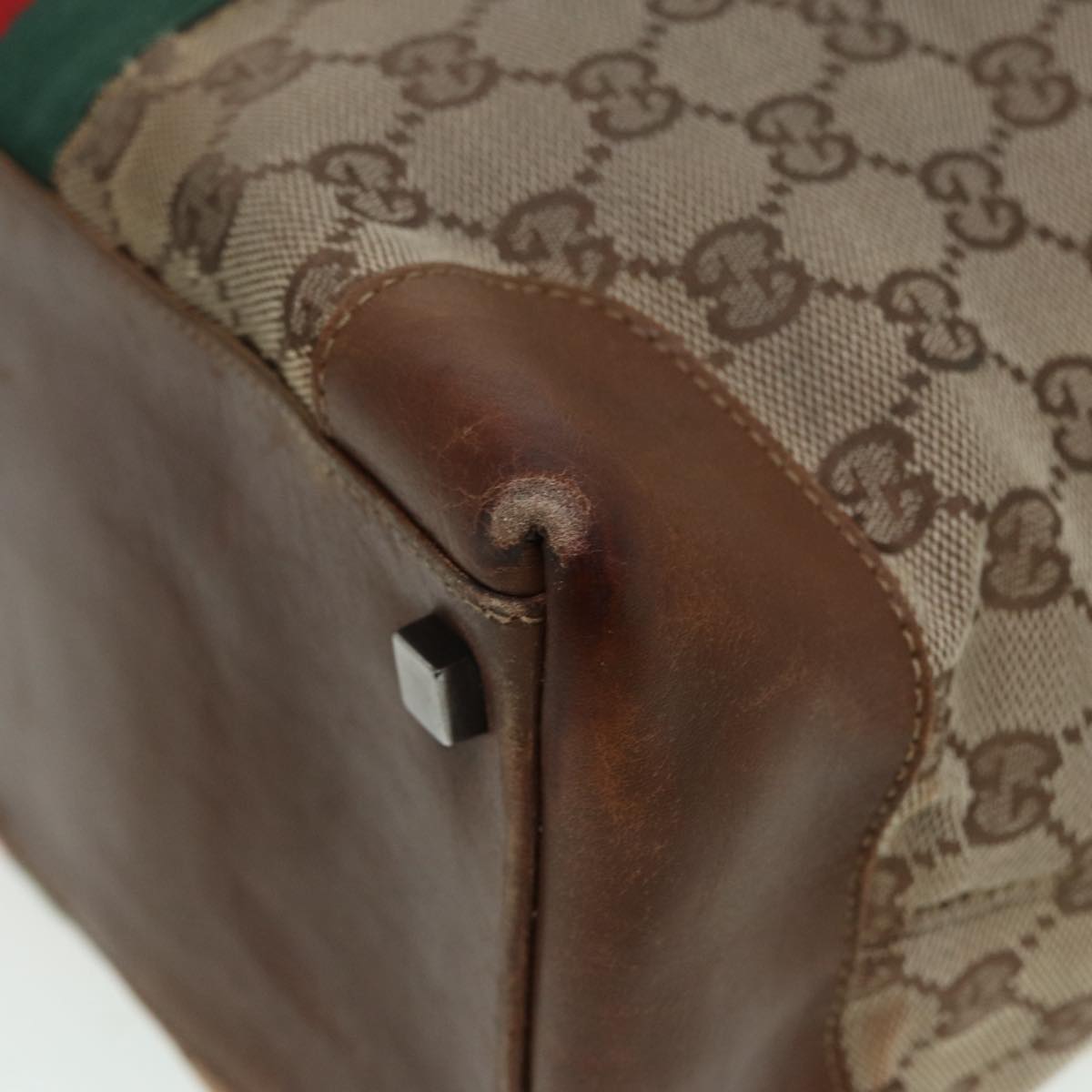 GUCCI GG Canvas Web Sherry Line Hand Bag Beige Silver 2058 002 5100 85747