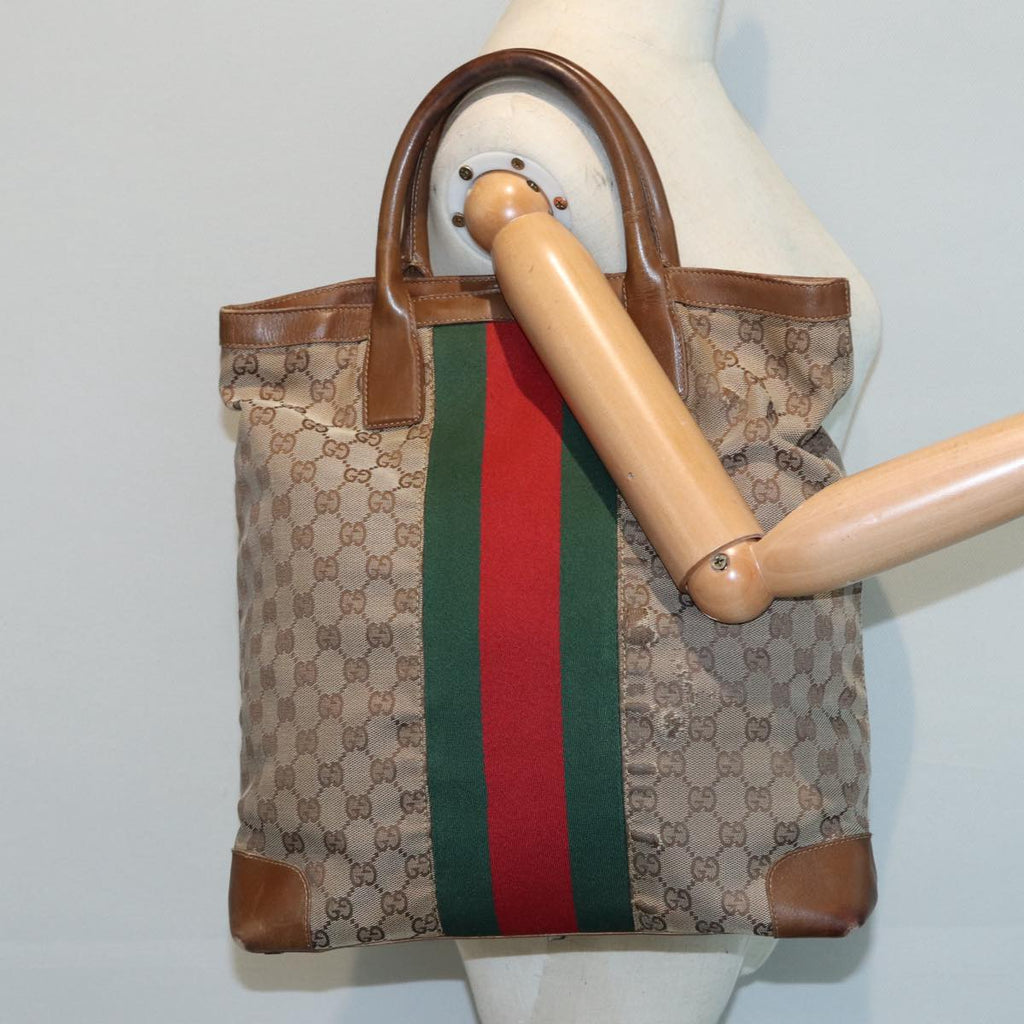 GUCCI GG Canvas Web Sherry Line Hand Bag Beige Silver 2058 002 5100 85747