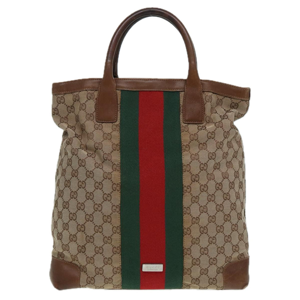 GUCCI GG Canvas Web Sherry Line Hand Bag Beige Silver 2058 002 5100 85747