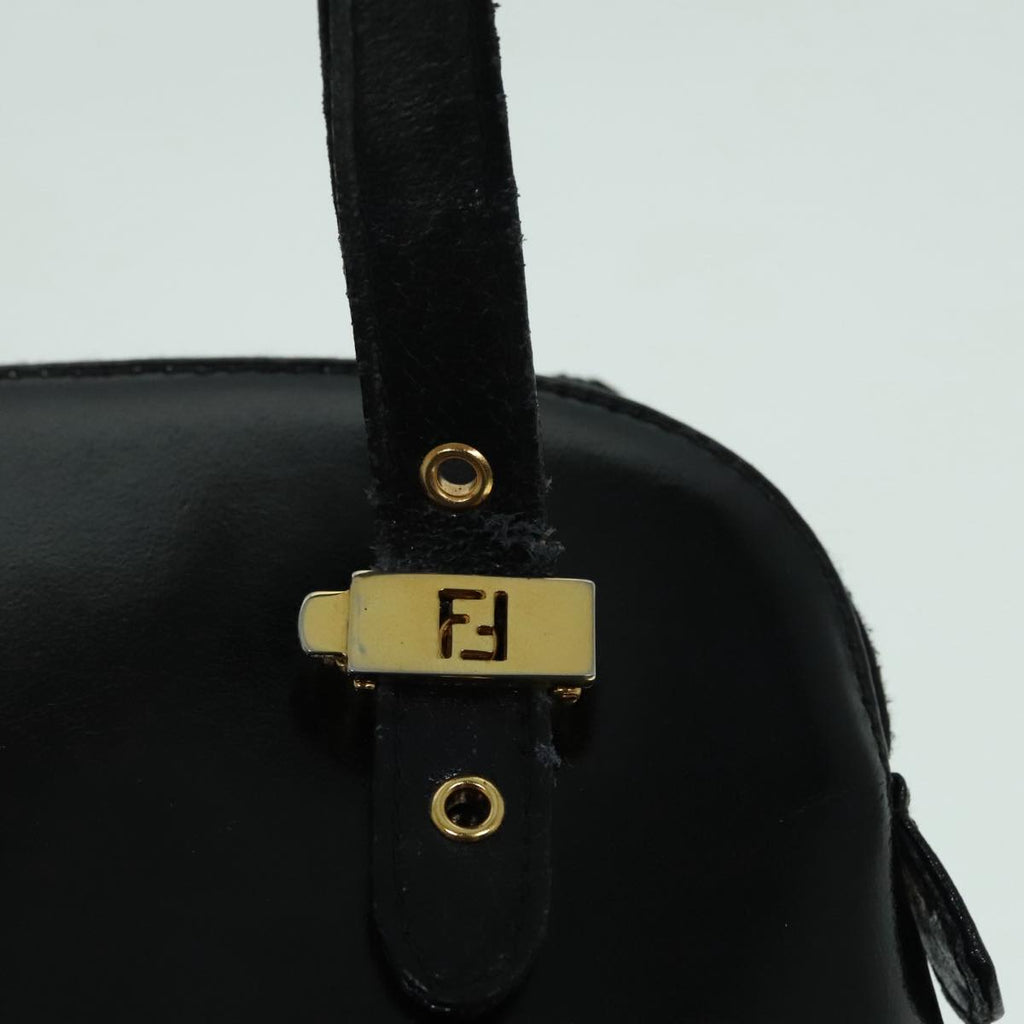 FENDI Hand Bag Leather 2way Black Gold 85768