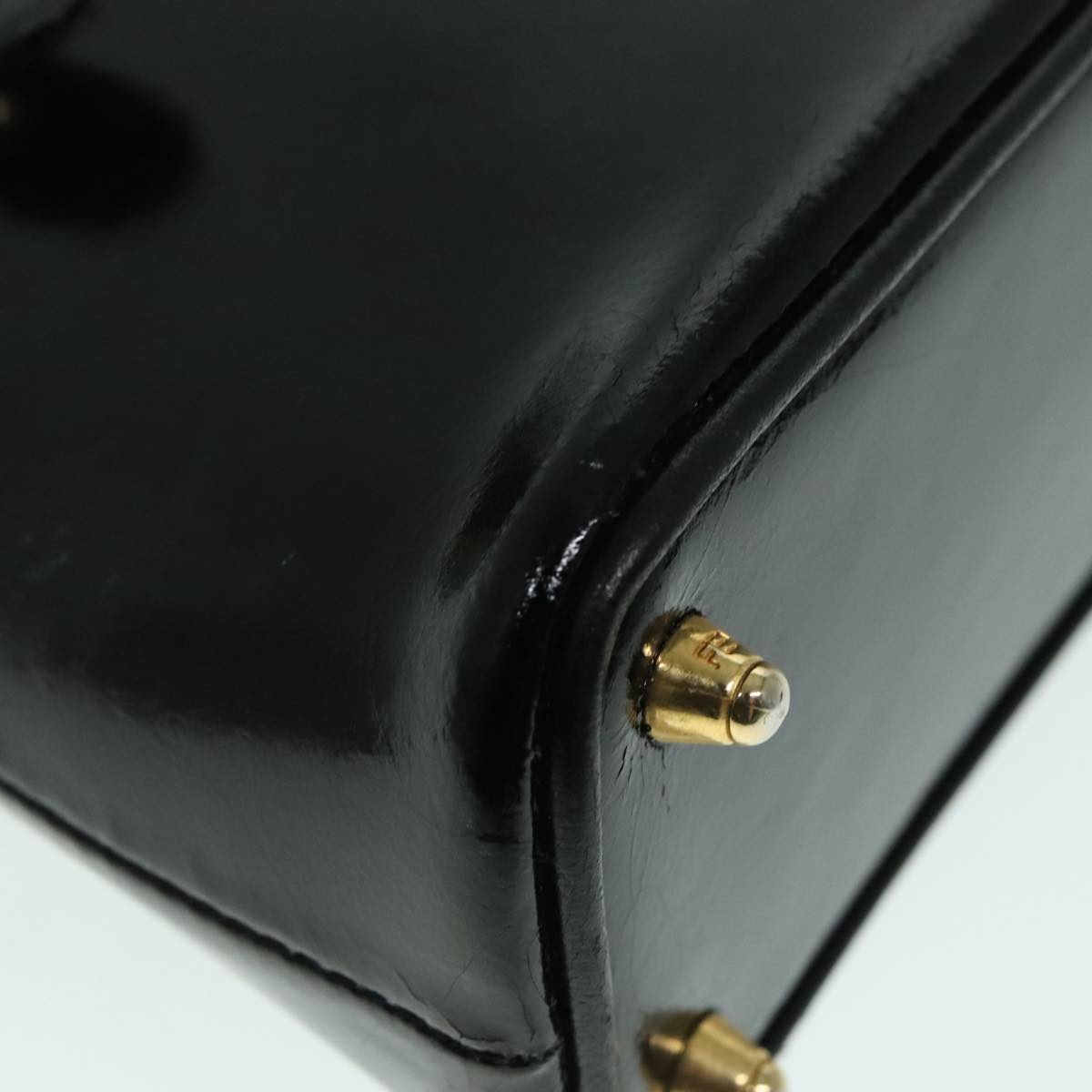 FENDI Hand Bag Leather 2way Black Gold 85768