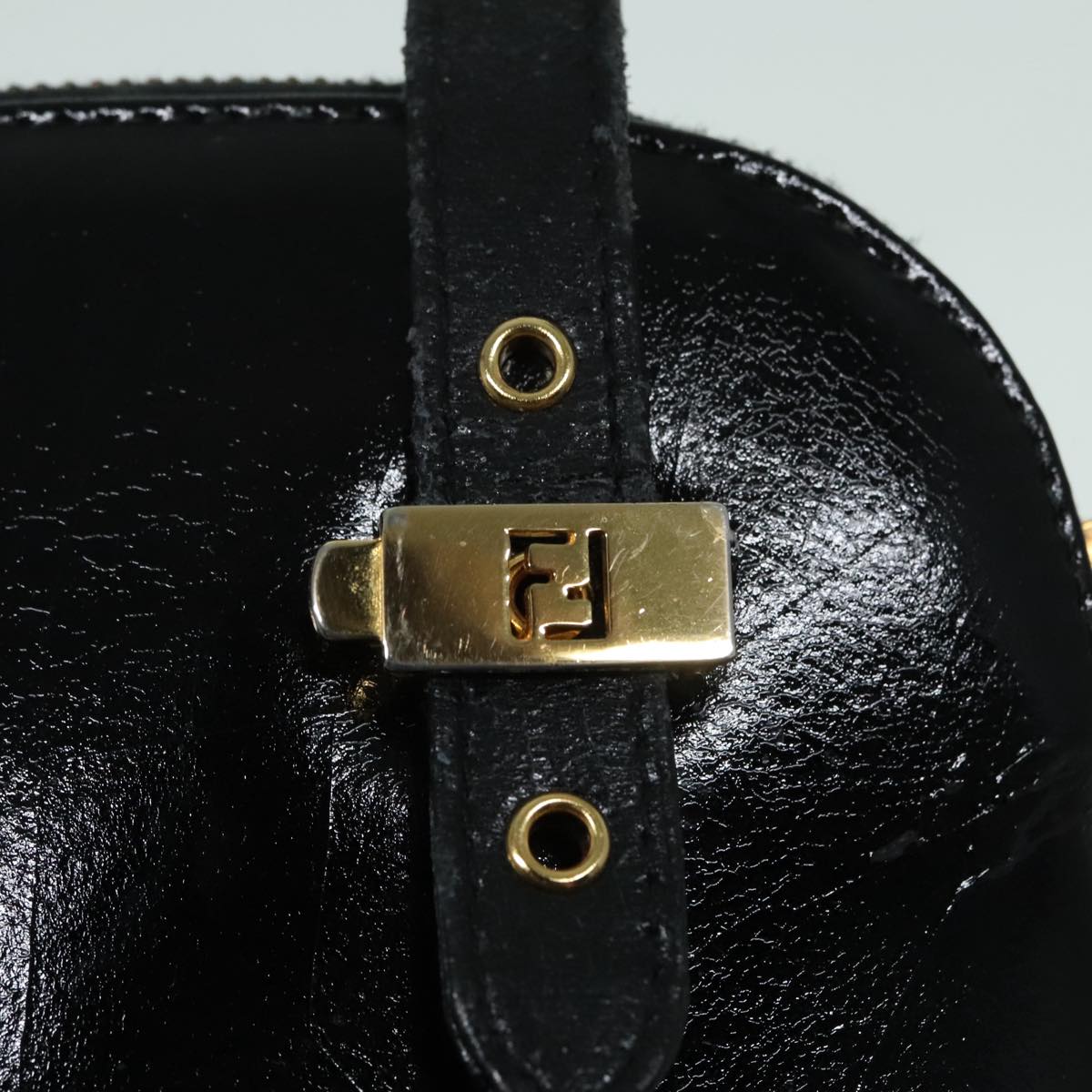 FENDI Hand Bag Leather 2way Black Gold 85768