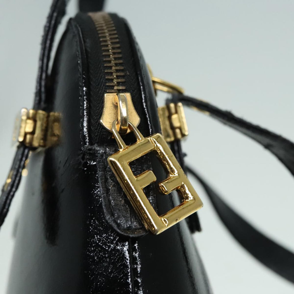 FENDI Hand Bag Leather 2way Black Gold 85768