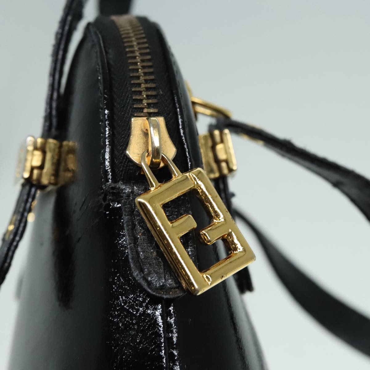 FENDI Hand Bag Leather 2way Black Gold 85768